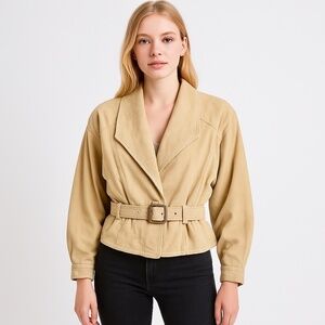 David 2 Genuine Leather Suede Jacket Women’s Medium – Beige / Tan